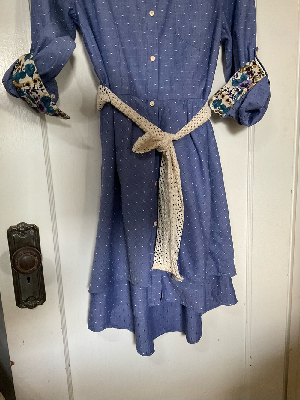 Shirt Dress by Isabella Sinclair Floral Cuffs and Tie Layered High Lo Hem Size M - Picture 7 of 7